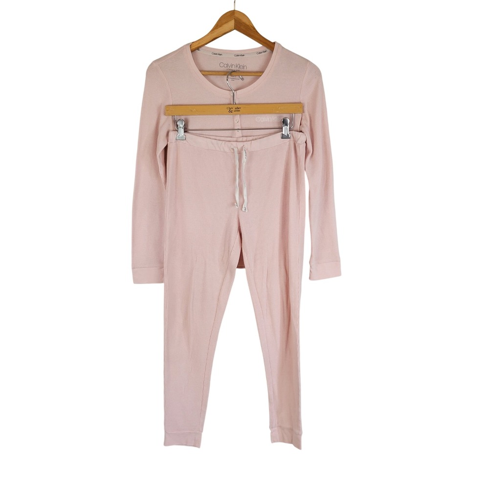 Calvin Klein Waffle Knit Lounge Pajamas Set Pastel Pink Size Small Matching